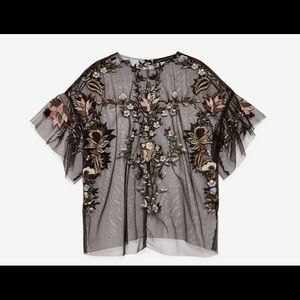 Zara embroidered tulle blouse